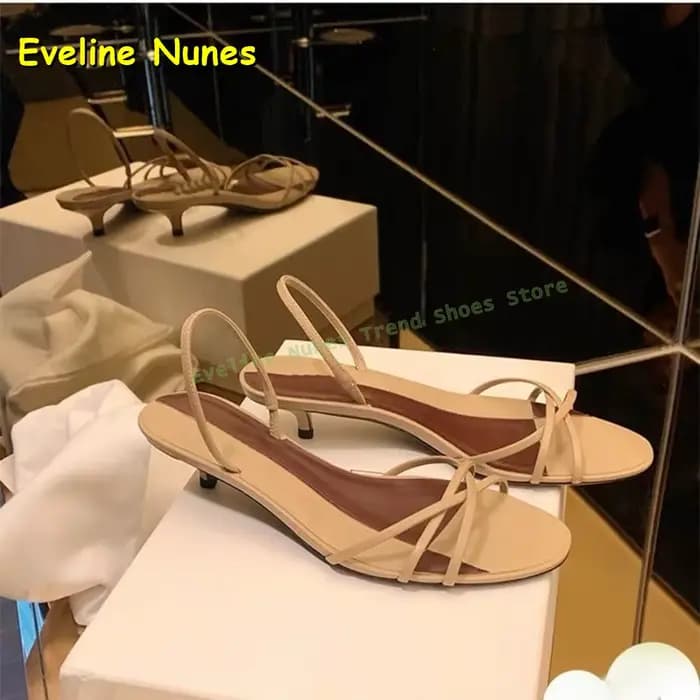 Sandales à talons chaton à brides couleur chair pour femme, minimalistes, à bout ouvert, à bride arrière, pour le quotidien, le bureau, l'été, chaussures de vacances 2026