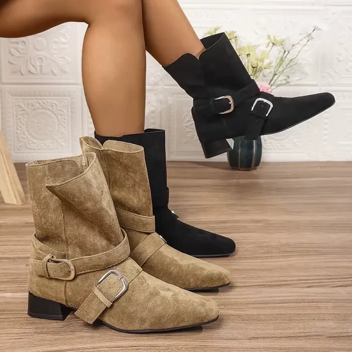 Bottes skinny kaki à talons grossiers