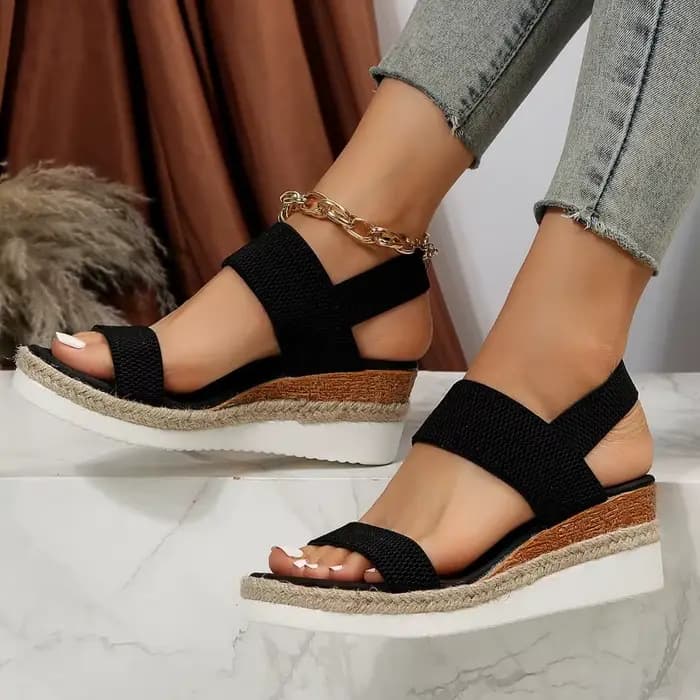 Sandales à talons compensés pour femmes, sandales d'été à plateforme de pied, ensemble ample bouche de poisson