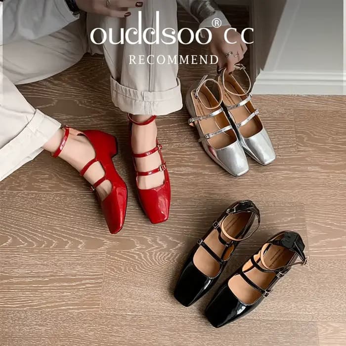 Ods femmes pompes Mary Jane chaussures rouge argent noir élégant trois sangles de boucle printemps automne