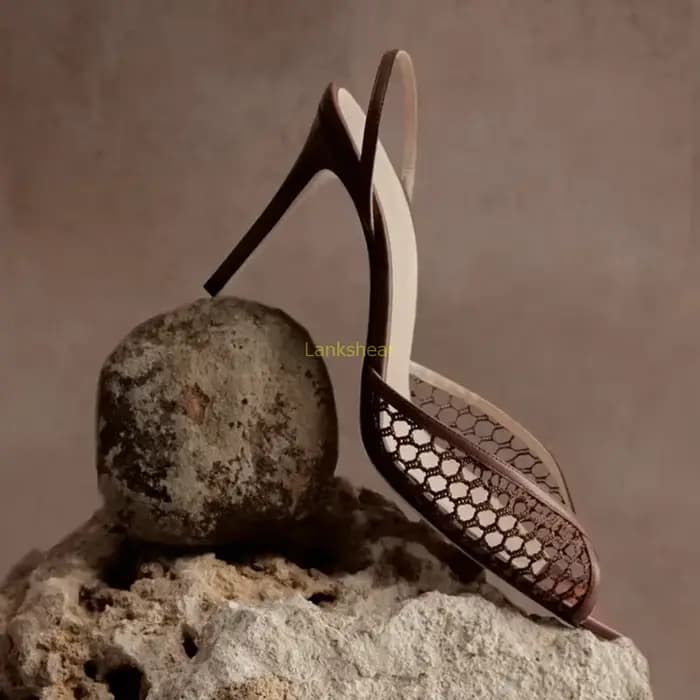 Peep Toe Net Slingback cheville chaîne sandales Sexy évider bout pointu talon mince nouveautés mode femmes chaussures modernes
