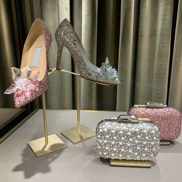 Chaussures de mariage personnalisées en argent Champagne cristal pour femmes