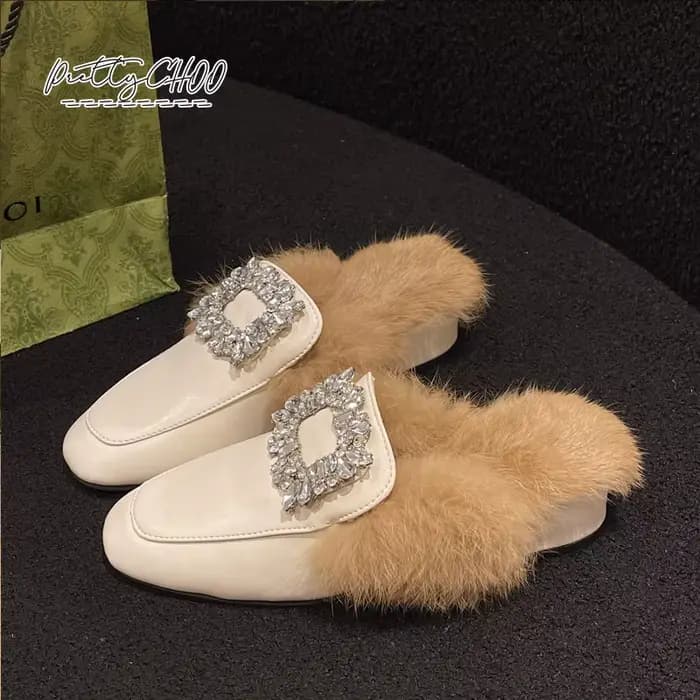 Mules de Luxe en Fourrure de Lapin pour Femme