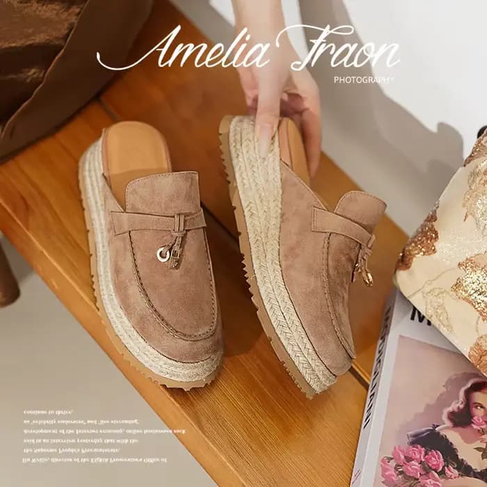 MKKHOU mode chaussures pour femmes nouveau haute qualité daim tête ronde pantoufles à semelles épaisses Mules modernes