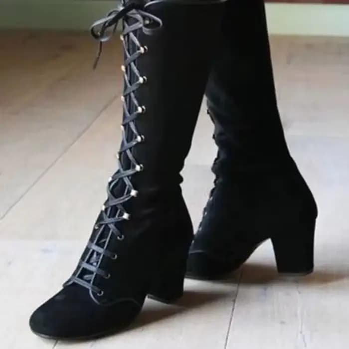 Bottes mi-mollet pour femme à talon épais et plat