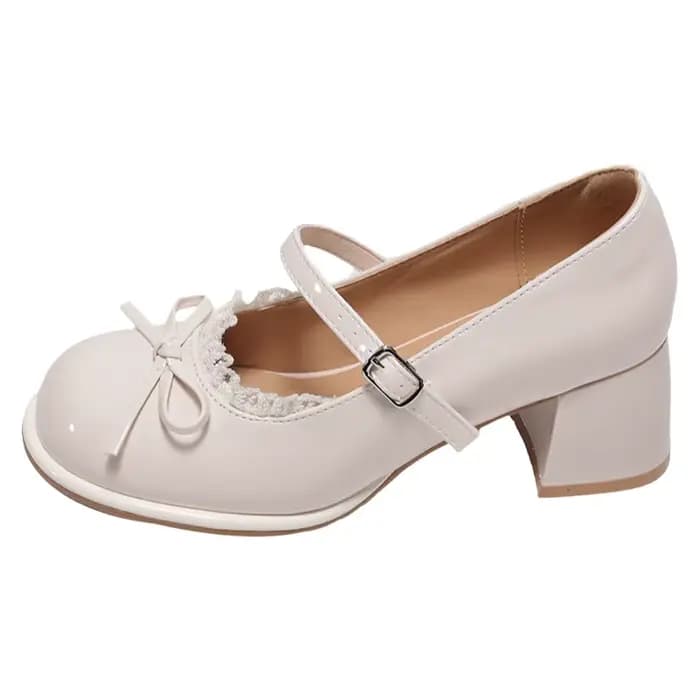 Chaussures Mary Jane rétro à talon épais et nœud papillon en dentelle pour femme