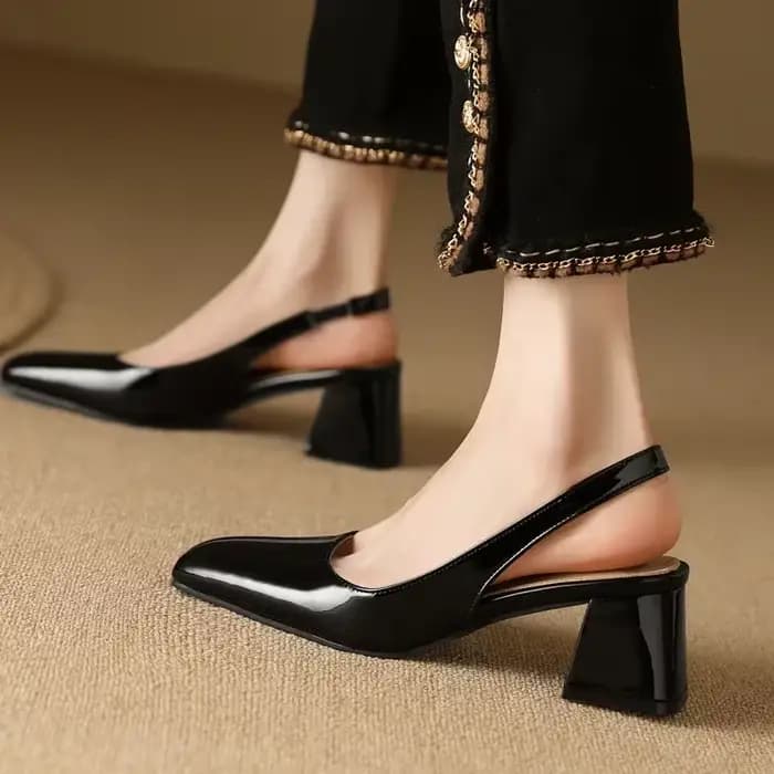 Sandales Slingback élégantes pour femmes, chaussures d'été, rose, noir, nu, talons moyens, escarpins à bout fermé, chaussures de fête au bureau, grande taille 45