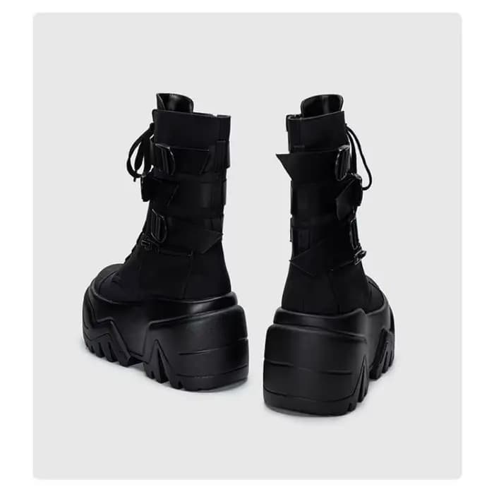 Bottines d'automne en cuir pour femmes, chaussures épaisses, baskets respirantes à plateforme haute, semelle épaisse de 9CM, bottes de moto à semelles compensées