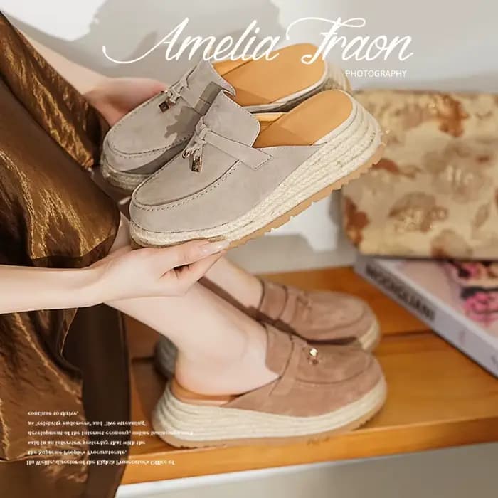 MKKHOU mode chaussures pour femmes nouveau haute qualité daim tête ronde pantoufles à semelles épaisses Mules modernes