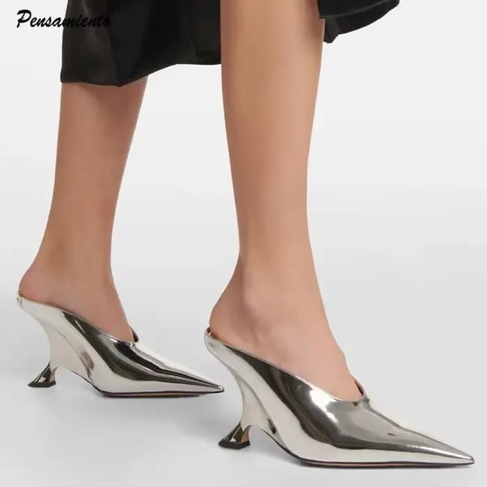 2025 nouveau Design mode plate-forme compensées talons hauts Mule femmes pantoufles concis peu profond bout pointu robe de soirée dames chaussures