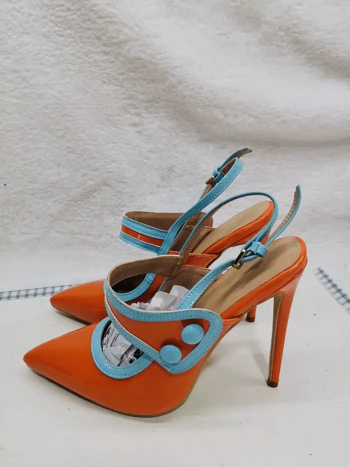Bout pointu sandales orange talons aiguilles sangles de cou-de-pied boucle escarpins multicolores sangle arrière été Sexy femmes chaussures peu profondes