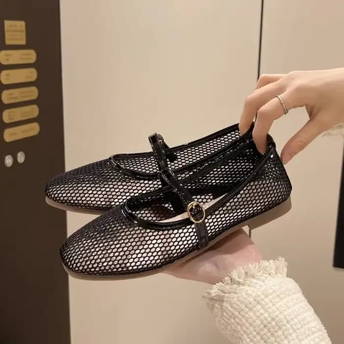 Maille Mary Jane chaussures pour femmes 2025 printemps nouvelle Niche bout rond bouche peu profonde plat Ballet