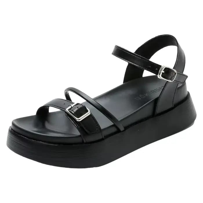 Sandales d'été en cuir d'agneau à talon épais pour femme