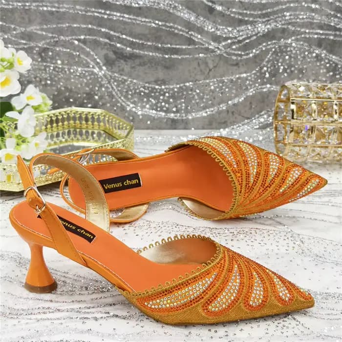 Sandales de Luxe à Talons Hauts, Ensemble de Sacs en Orange, pour ixde Mariage, Tendance 2025