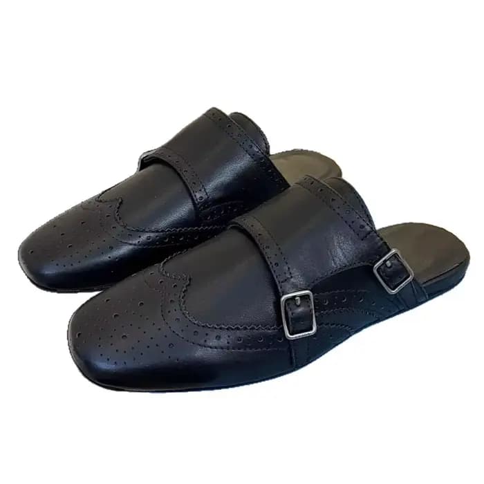 Mules élégantes à talon carré en cuir souple gaufré