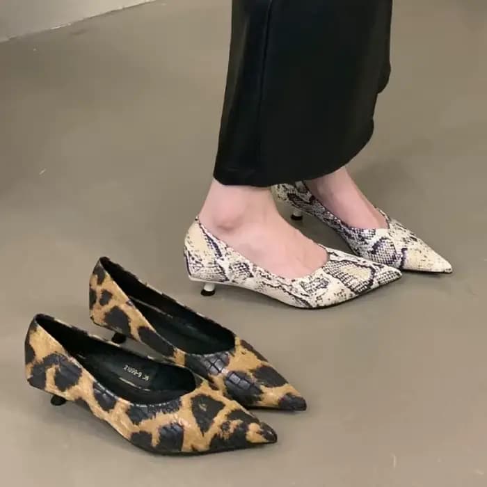 Imprimé léopard Sexy talon bas concepteur femmes chaussures bout pointu pompes femme peu profond confort élégant