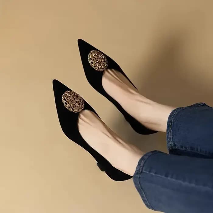 Printemps Design femmes bout pointu chaussures à talons mi-hauts élégant daim cuir banlieue pompes rétro français bureau et carrière chaussure de travail