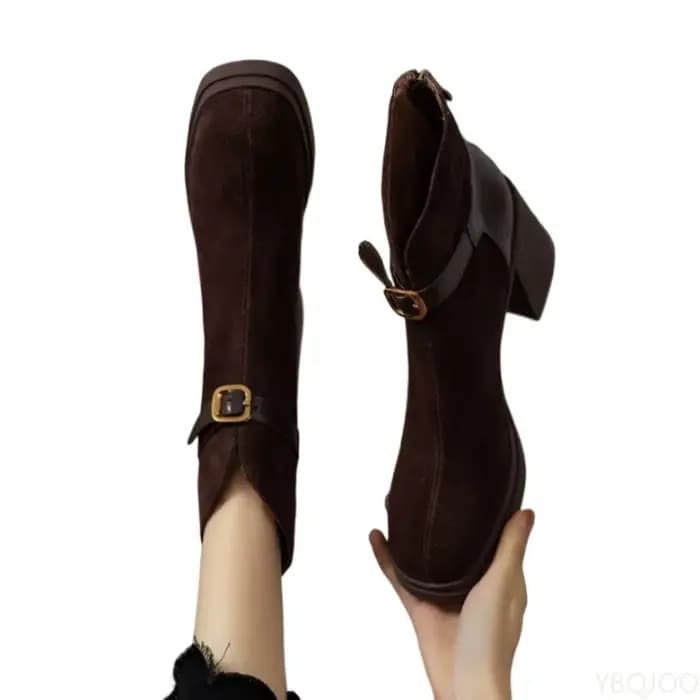 À la mode polyvalent semelle épaisse talon épais femmes bottes automne hiver élégant simple talons hauts loisirs