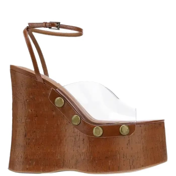Plate-forme clair Pvc talon compensé sandales romaines été goujons en métal Sexy défilé dames talons hauts rue mode fête sandale décontractée