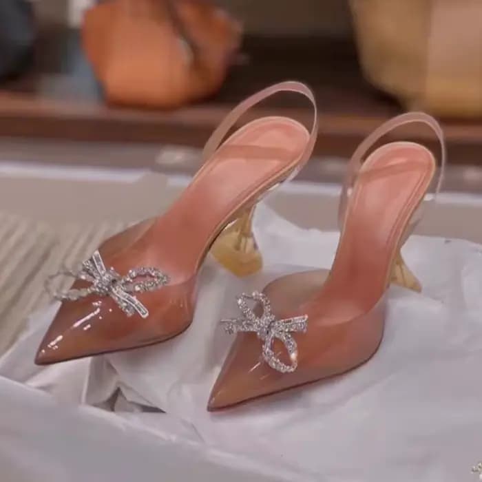 35-45 mode Transparent souple PVC femmes pompes de luxe strass nœud papillon Slingback talons hauts printemps été chaussures de fête de mariage