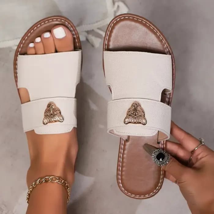 Femmes luxe décor glisser sandales été en plein air marron Beige mode élégant Sexy décontracté fête plat bureau Mujer Zapatos 2025 nouveau
