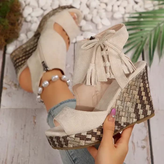 Sandales compensées en daim à talons hauts pour femmes, nouvelle mode bohème 2026, chaussures d'été à plateforme ultra confortables pour femmes