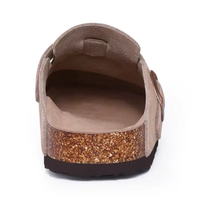 Evshine Sabots en daim de vache pour femmes avec soutien de la voûte plantaire Mules de lit en liège confortables Chaussures de pomme de terre à la mode pour hommes Sabots en liège véritable Pantoufle