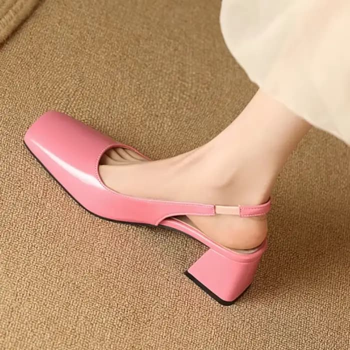 Escarpins Slingback en cuir verni vert vif | Chaussures élégantes à talons épais et bout carré