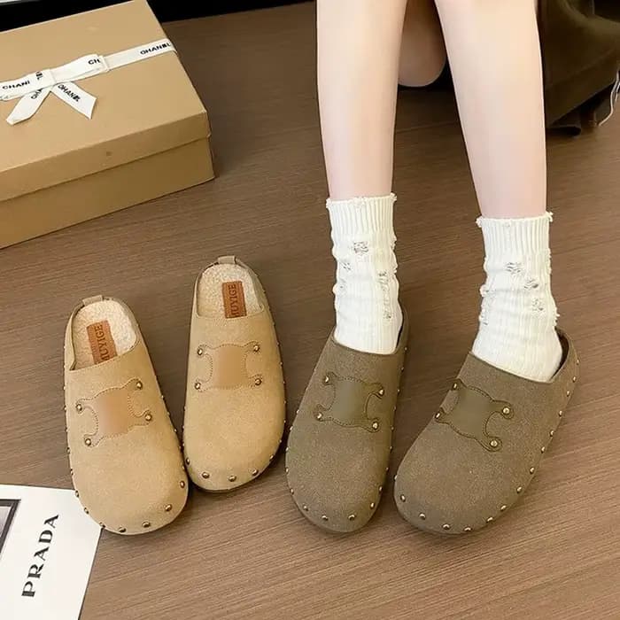 Pantoufles Birken plates en Faux daim pour femmes, Mules Vintage à bout fermé, chaussures d'extérieur à semelle souple en liège, automne