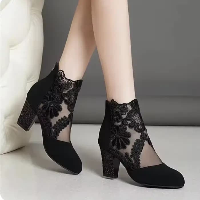 Chaussures à talons en dentelle pour femmes, sandales romaines à la mode, chaussures respirantes pour dames, escarpins élégants pour dames, nouvelle maille Sandalias De Tacón