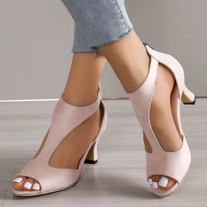 Chaussures de mode pour femmes à talons hauts-fermeture arrière à glissière talon français épais