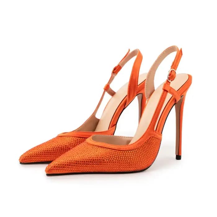 Sandales à talons hauts en cuir verni pour femmes, chaussures simples, motif léopard, diamant d'eau, orange, défilé de mode, été, nouveau, sexy, 35-46