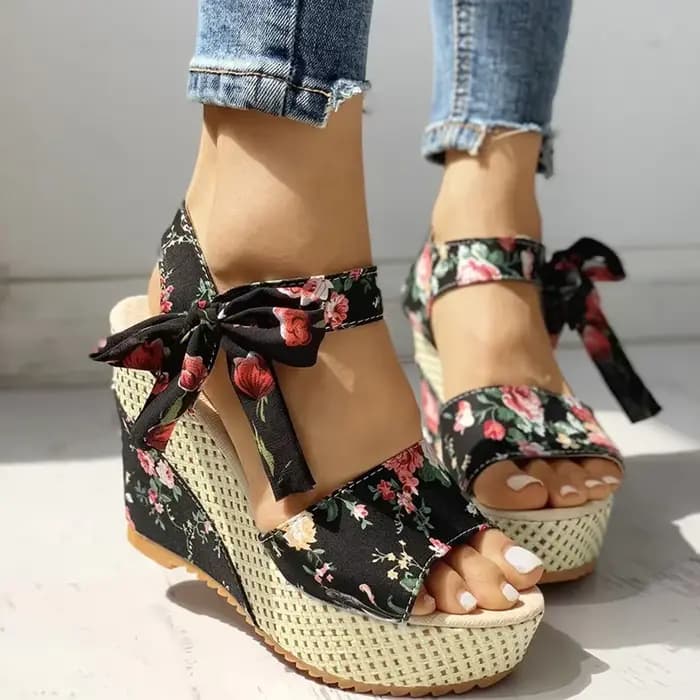 Sandales Compensées Confortables à Lacets pour Femme