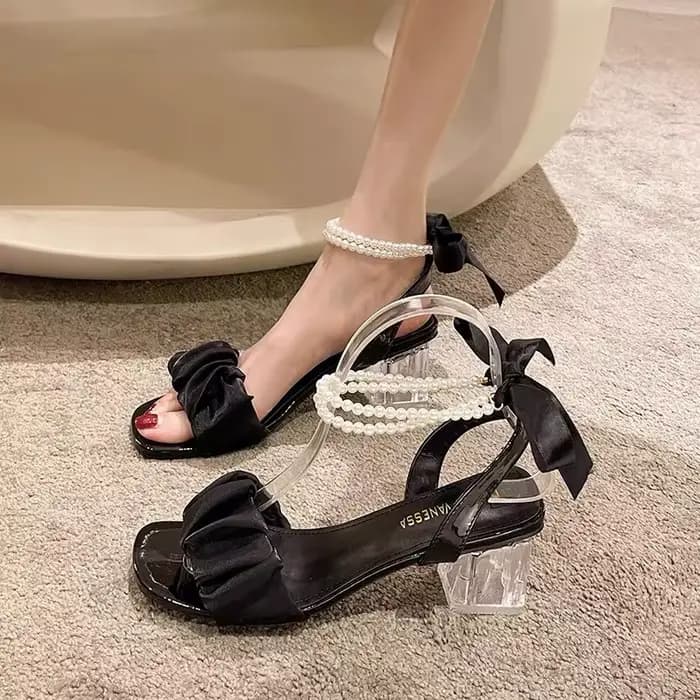 Français soirée vent Niche perle sandales à talons hauts femmes été 2025 nouveau talon moyen fée