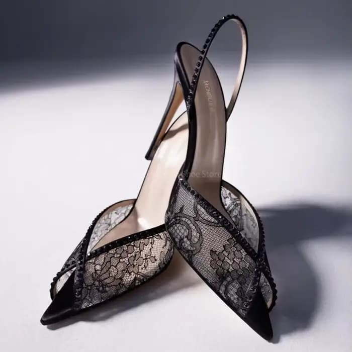 Sandales à talons aiguilles pointus en dentelle pour femmes