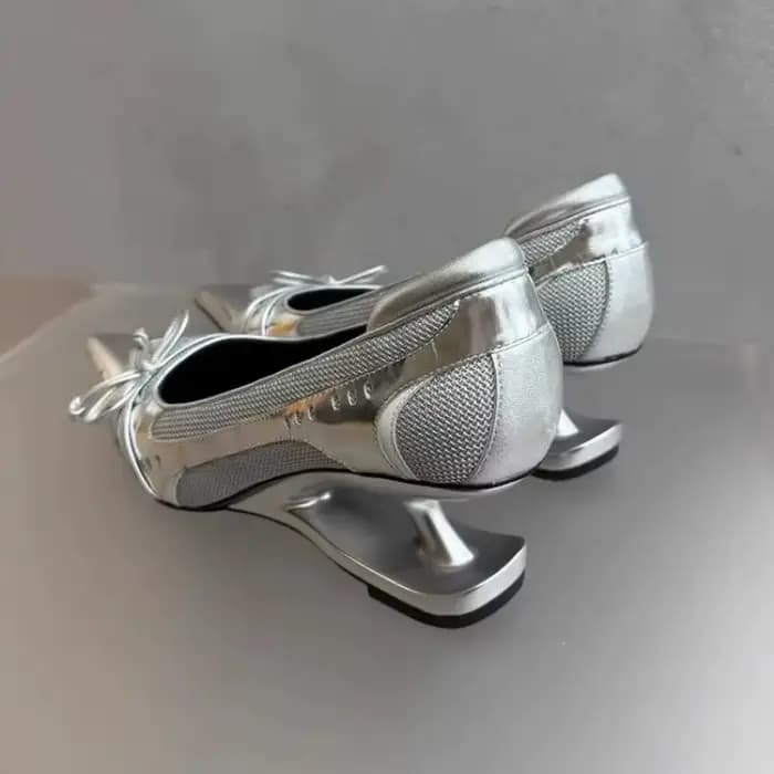 Nouvelles Escarpins d'été pour femmes à bout pointu avec talon flottant unique et nœud