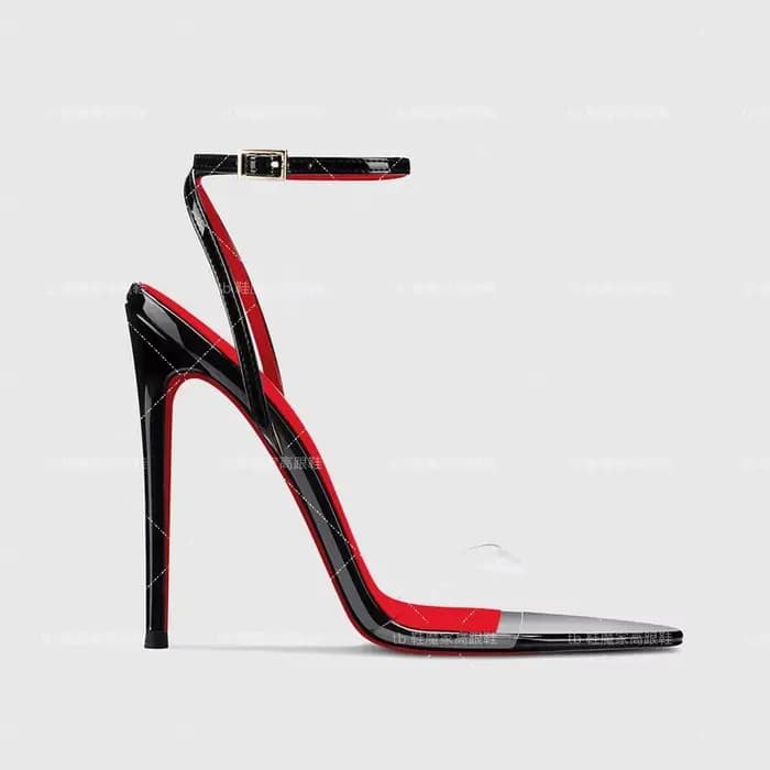 2025 nouvelles chaussures à talons hauts à semelle extérieure rouge avec bouts pointus noirs boucle droite exposée avec talons fins sandales sexy pour femmes
