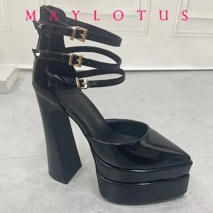 2025 bout pointu talons hauts plate-forme de basket-ball chaussures pour femmes avec sangles pompe Sexy 14 cm dernière boucle pompes décontractées