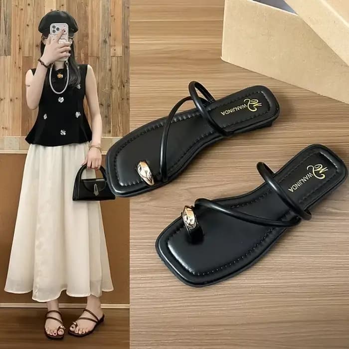 Sandales d'été pour femmes, tongs à décor métallique, chaussures à talon bas, sandales rétro marron pour femme, pour l'extérieur
