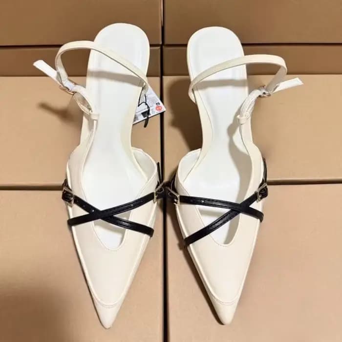 Talons hauts été concepteur femmes sandales modernes boucle de ceinture croisée élégant bureau Slingbacks Sexy bout pointu dame chaussures habillées