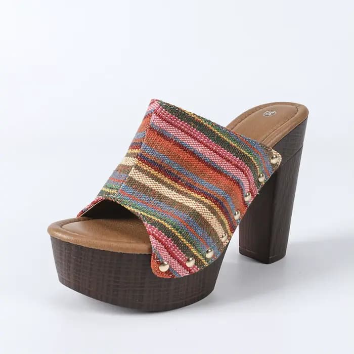 Sandales mules confortables à plateforme arc-en-ciel et talon épais pour femme