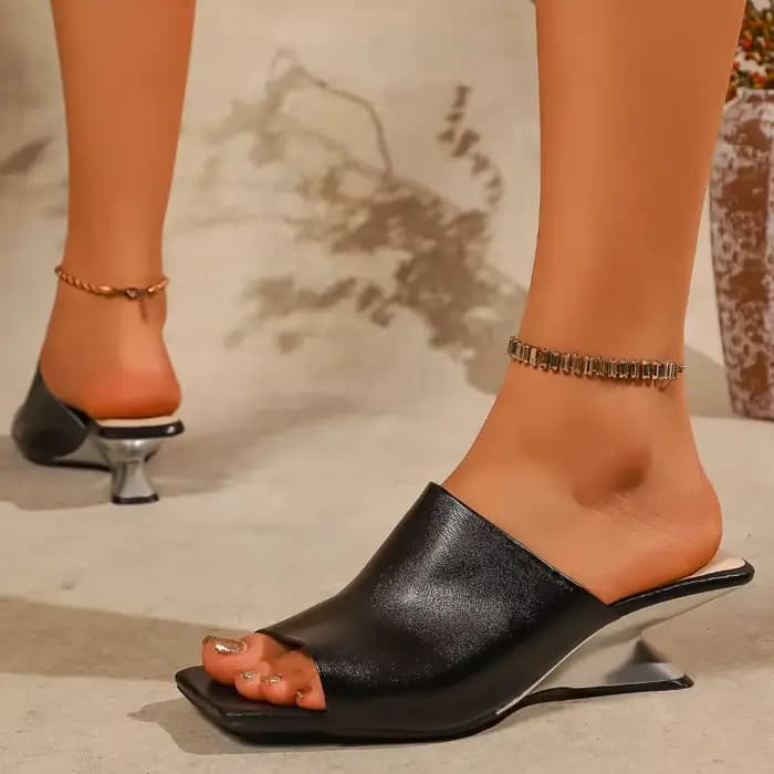 Mules en cuir bordeaux pour femme