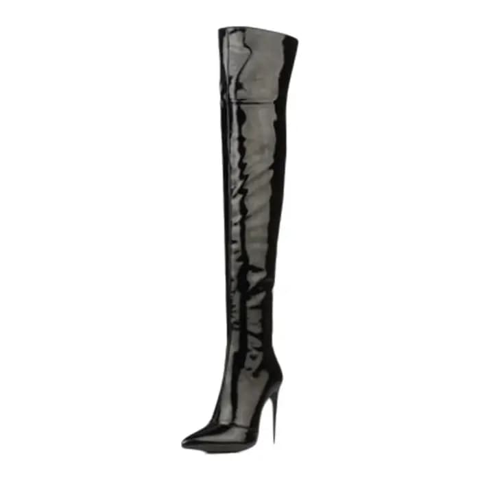 Bottes longues à talons hauts pointus sexy pour femmes, style street style, soirée, défilé, boîte de nuit, surface miroir, brillance éclatante