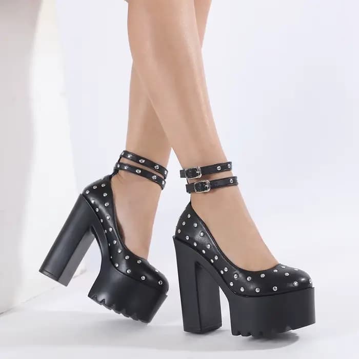 Gdgydh escarpins à plateforme de Style Punk rétro pour femmes clouté boucle de cheville sangle chaussures habillées à
