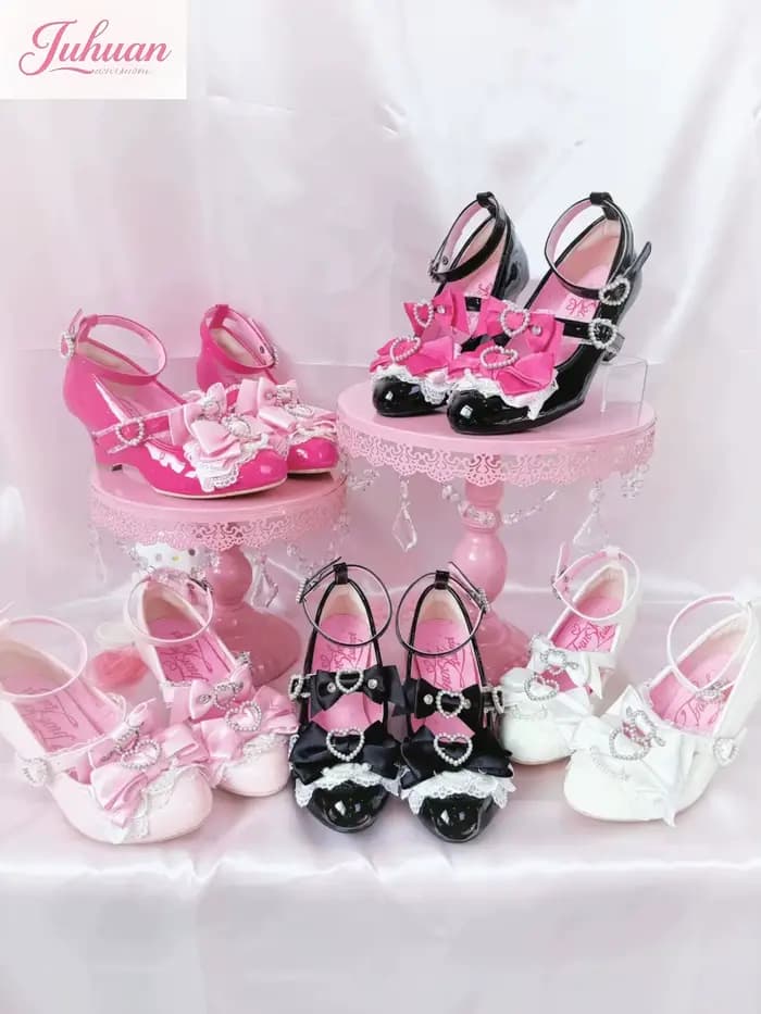 Sandales à talons d'amour avec nœud rose japonais
