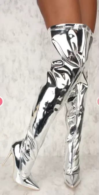 Bottes longues à talons hauts pointus sexy pour femmes, style street style, soirée, défilé, boîte de nuit, surface miroir, brillance éclatante