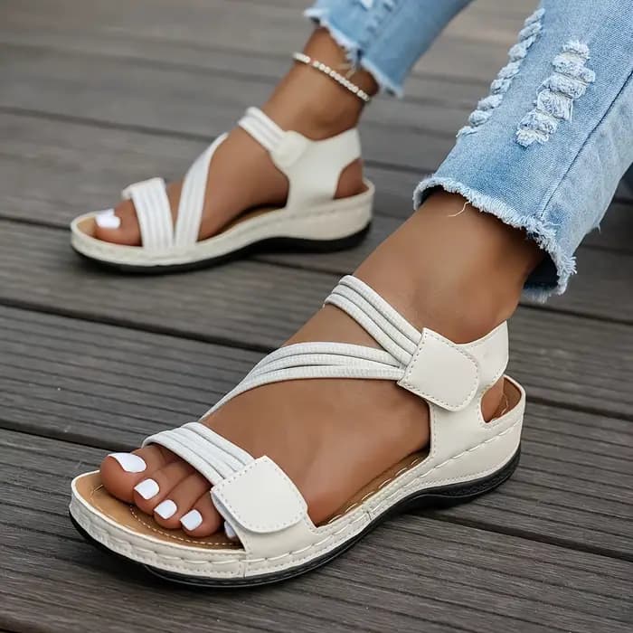Sandales compensées simples de couleur unie pour femmes