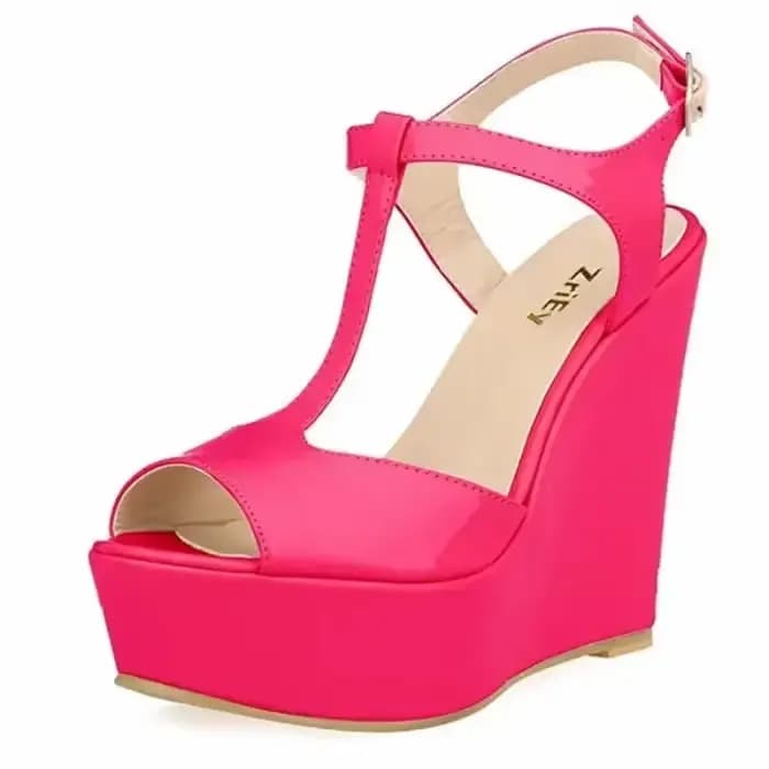 Sandales compensées pour femmes 2026 Nouveauté été 14cm Bout ouvert Sexy Bride cheville Talons hauts en cuir verni Plateforme Pumps Chaussures de soirée Mariage