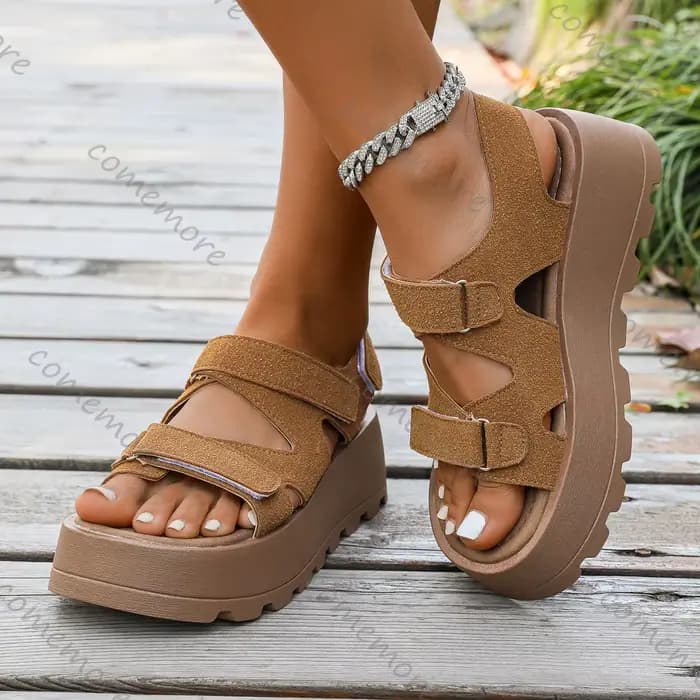 Comemore – sandales rétro pour femmes, chaussures d'été à talons hauts et plateforme à bout ouvert de 5CM, chaussures décontractées pour dames, Sandalias Femininas