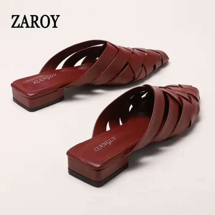 ZAROY tissage Mules pantoufle printemps été chaussures décontractées pour femme bout pointu talons bas en plein air